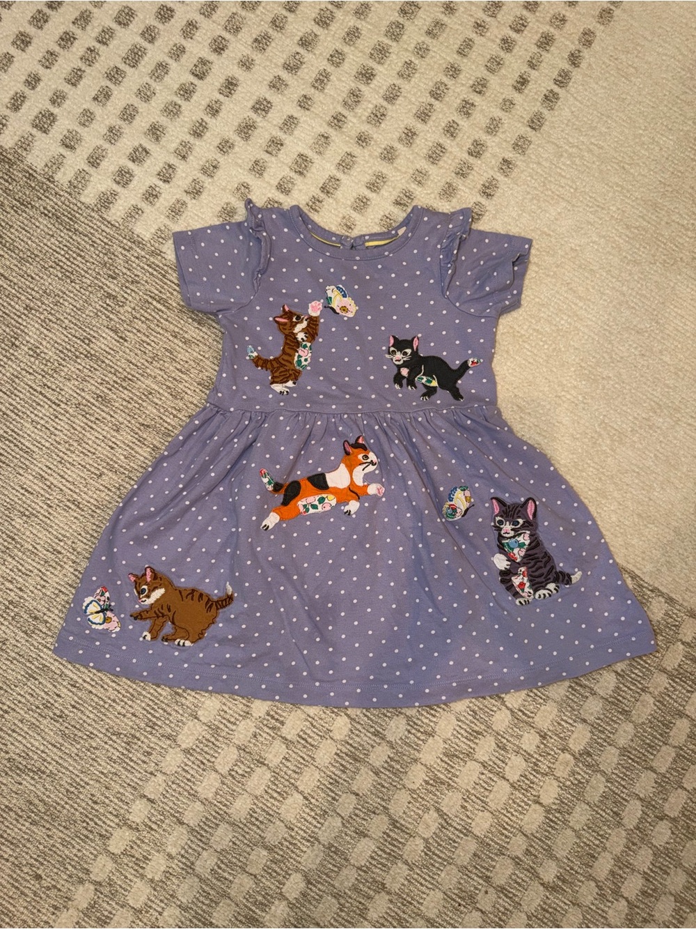 Mini Boden Cat Dress, Purple polka dot, size 2-3 years